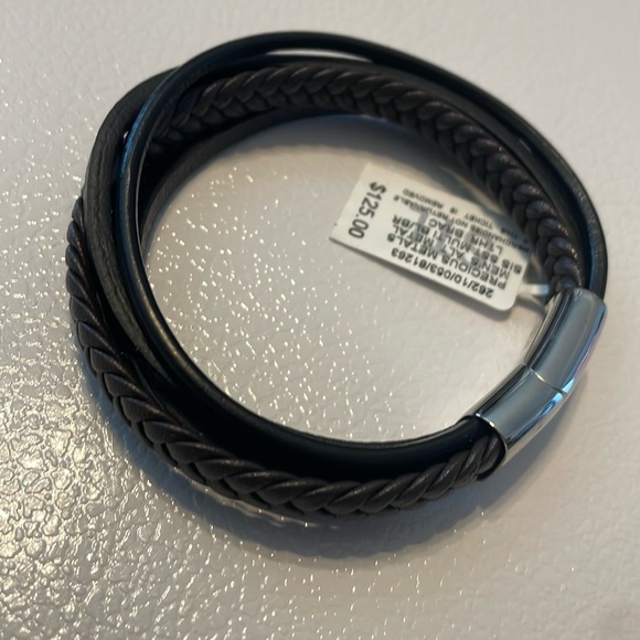 231. Men’s Previous Metal Multi Leather Bracelet NWT - Picture 1 of 5